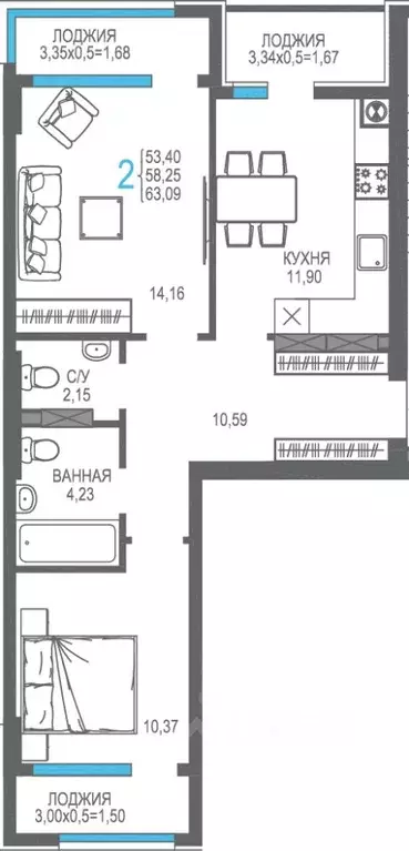 2-к кв. Крым, Алушта На Фонтанке жилой комплекс (58.25 м) - Фото 0