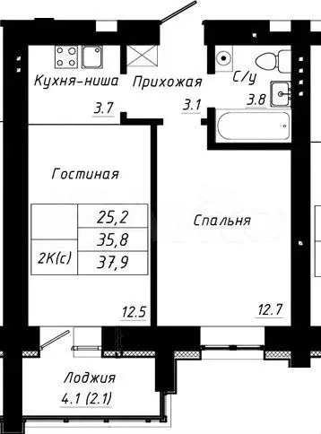 2-к. квартира, 37,9 м, 6/10 эт. - Фото 1