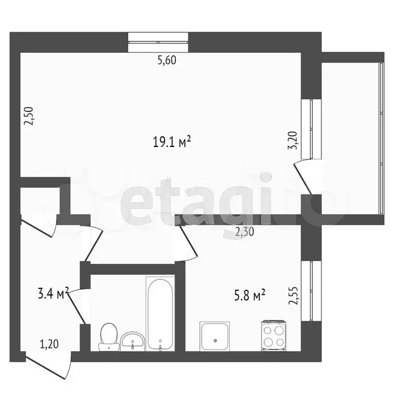 1-к. квартира, 32,2 м, 4/5 эт. - Фото 0