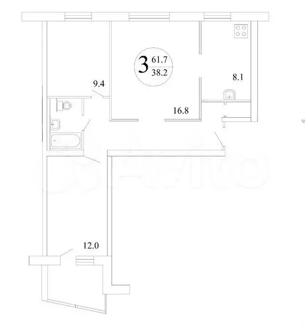 3-к. квартира, 62 м, 7/9 эт. - Фото 0