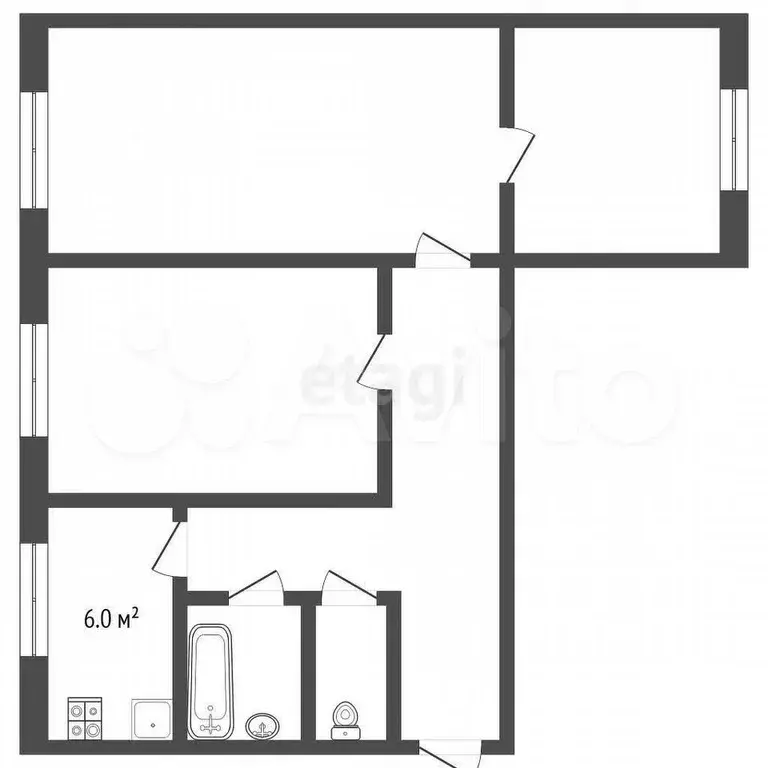 3-к. квартира, 58 м, 5/5 эт. - Фото 1