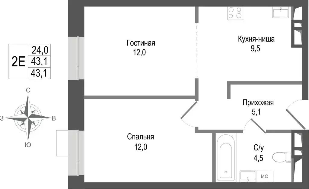 2-комнатная квартира: Королёв, микрорайон Первомайский (43.1 м) - Фото 0