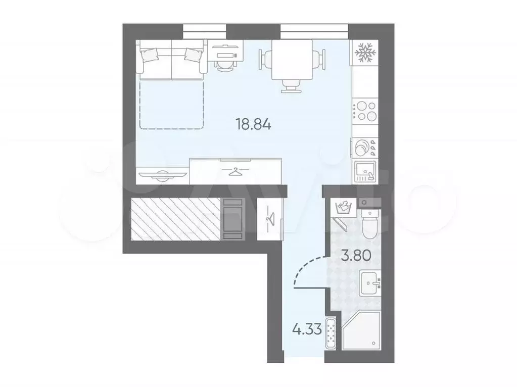 Квартира-студия, 26,8 м, 15/23 эт. - Фото 0