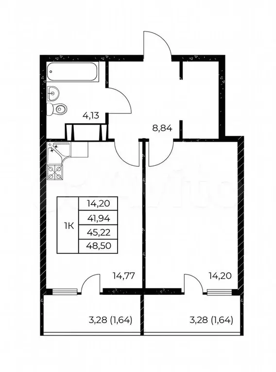 1-к. квартира, 48,5 м, 5/25 эт. - Фото 0