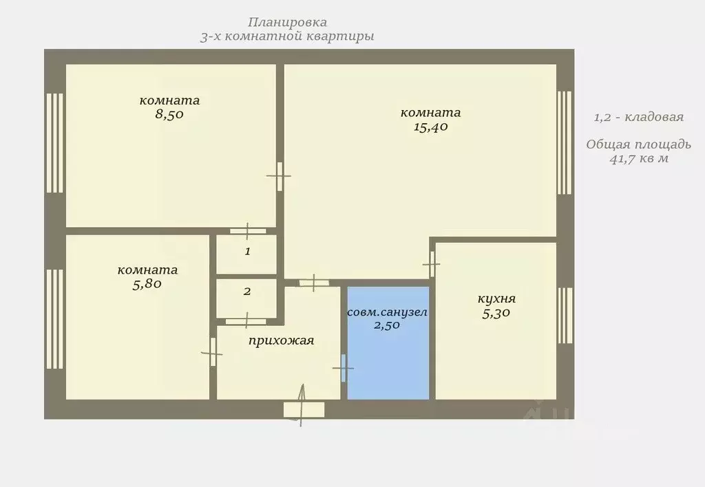 3-к кв. Санкт-Петербург просп. Народного ополчения, 83 (41.7 м) - Фото 1