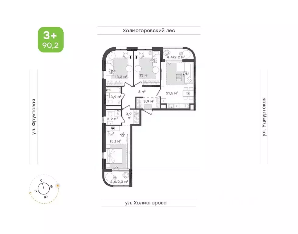 3-к кв. Удмуртия, Ижевск ул. Холмогорова, 107 (89.9 м) - Фото 0