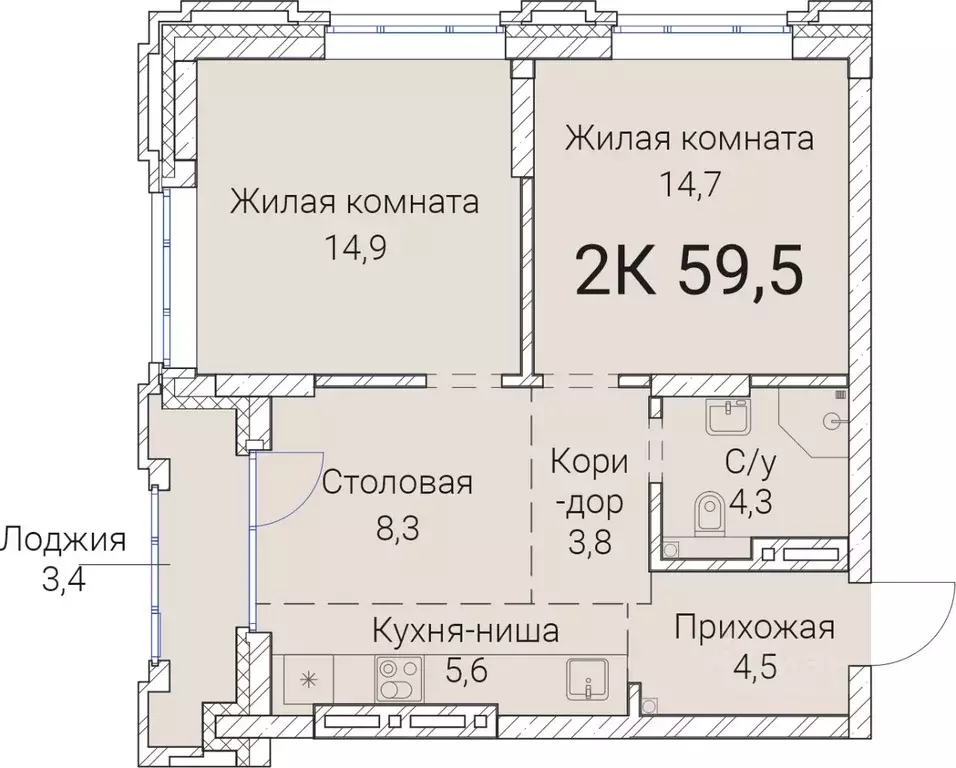 2-к кв. Новосибирская область, Новосибирск Овражная ул., 2А (59.5 м) - Фото 0