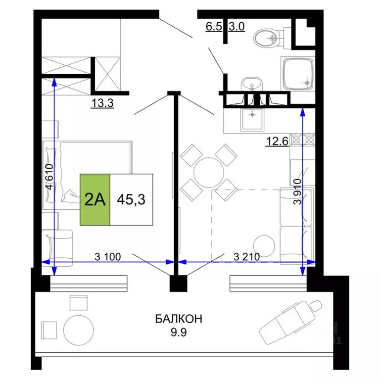 2-к кв. Краснодарский край, Анапа проезд Сосновый (45.3 м) - Фото 0
