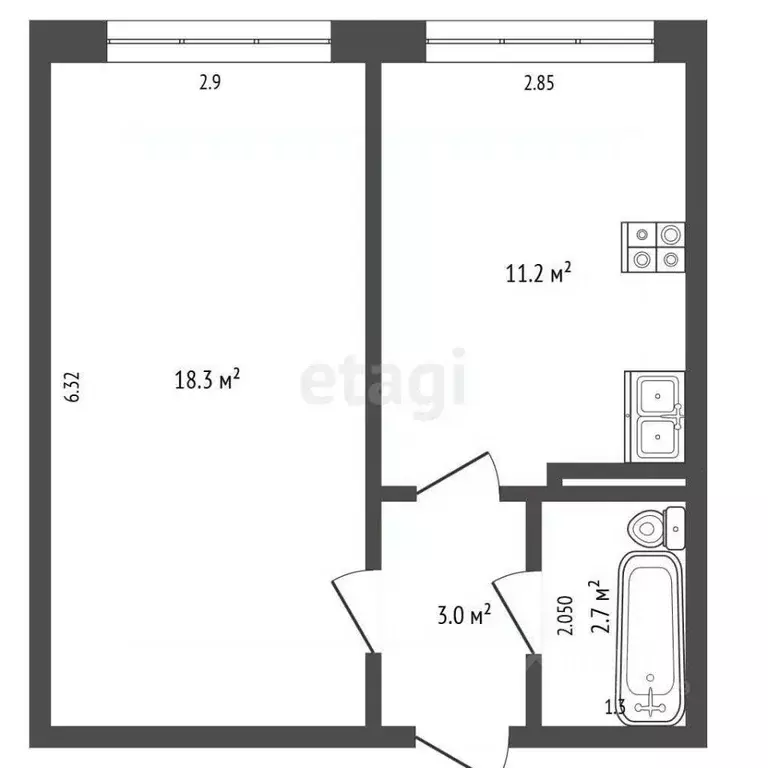 1-к кв. Башкортостан, Бирск ул. Мира, 72 (35.2 м) - Фото 2