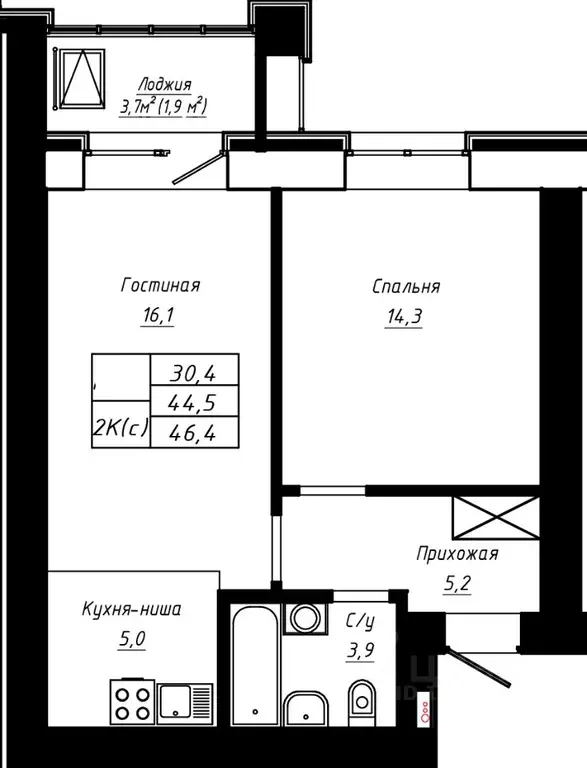 2-к кв. Алтайский край, Барнаул ул. Сухэ-Батора, 39 (46.4 м) - Фото 0