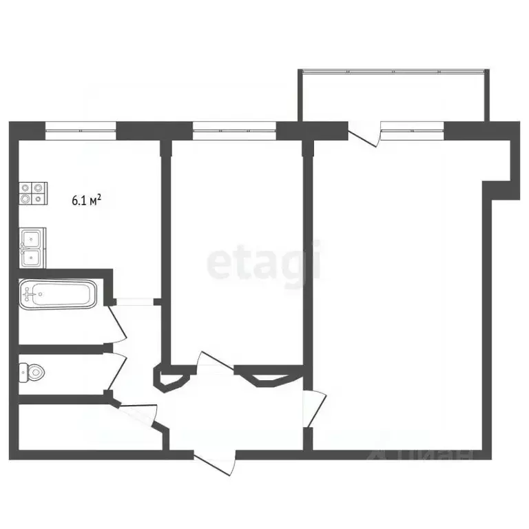 2-к кв. Архангельская область, Архангельск ул. Смольный Буян, 25 (42.2 ... - Фото 2