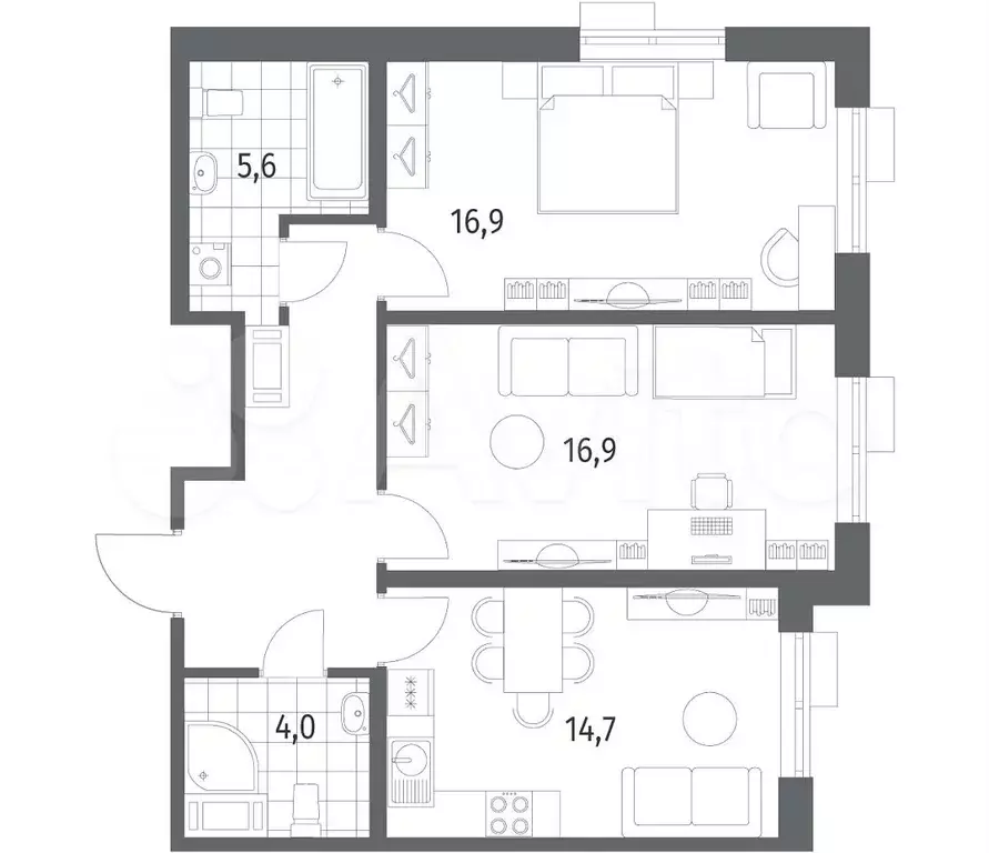 2-к. квартира, 67,6 м, 2/6 эт. - Фото 1