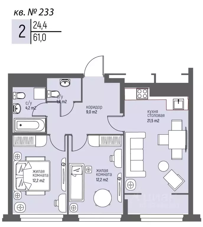 2-к кв. Нижегородская область, Нижний Новгород Спортивный мкр, ... - Фото 1