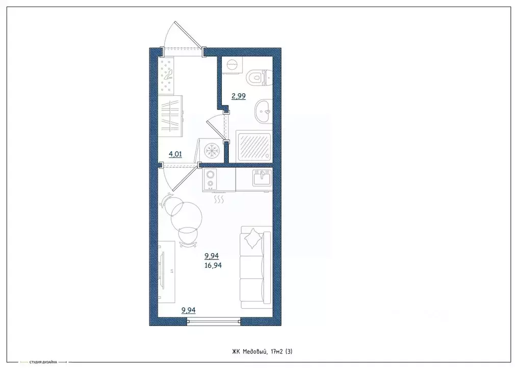 Студия Тверская область, Тверь ул. Медовая, 9к4 (17.0 м) - Фото 2