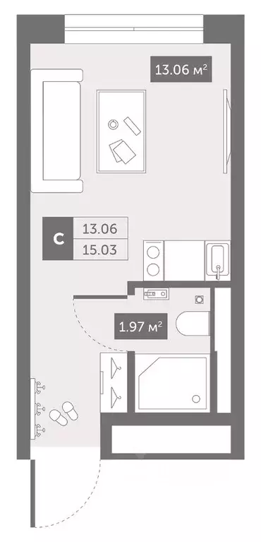 Студия Санкт-Петербург Коломяжский просп., 4 (15.03 м) - Фото 0