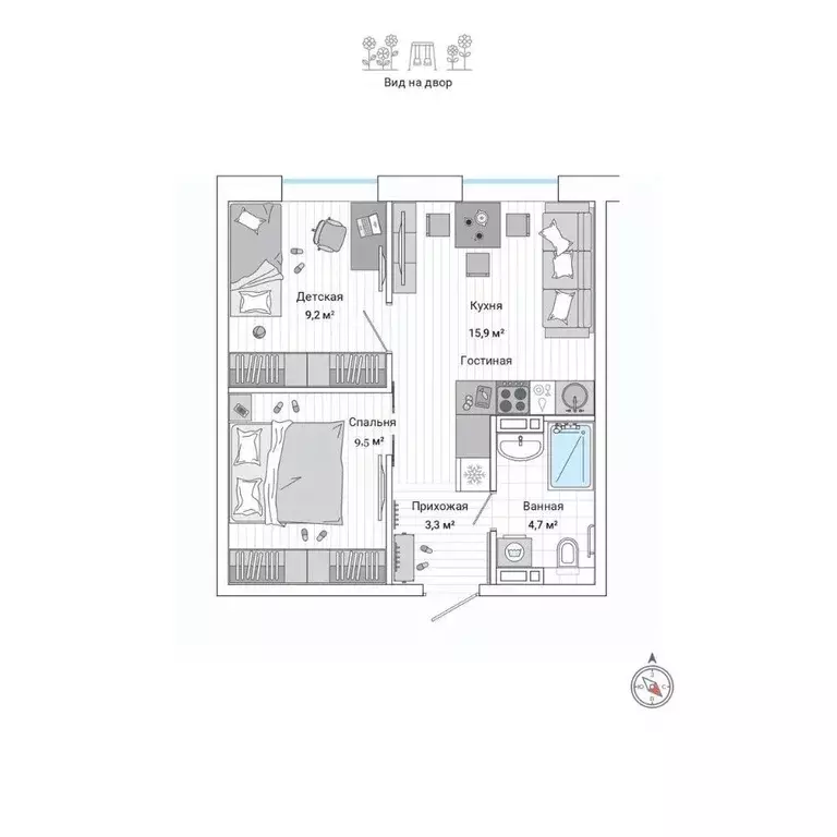 2-к кв. Приморский край, Владивосток ул. Нейбута (42.9 м) - Фото 1