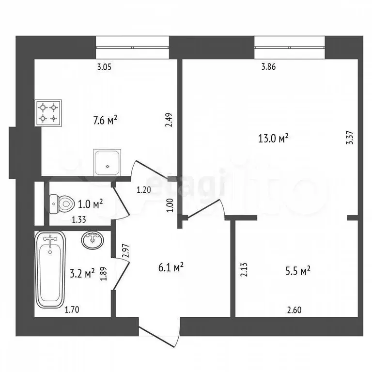 1-к. квартира, 37 м, 2/3 эт. - Фото 0