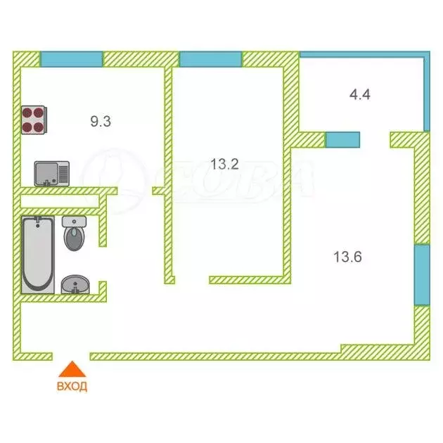 2-комнатная квартира: Тюмень, Дамбовская улица, 25к1 (51 м) - Фото 0