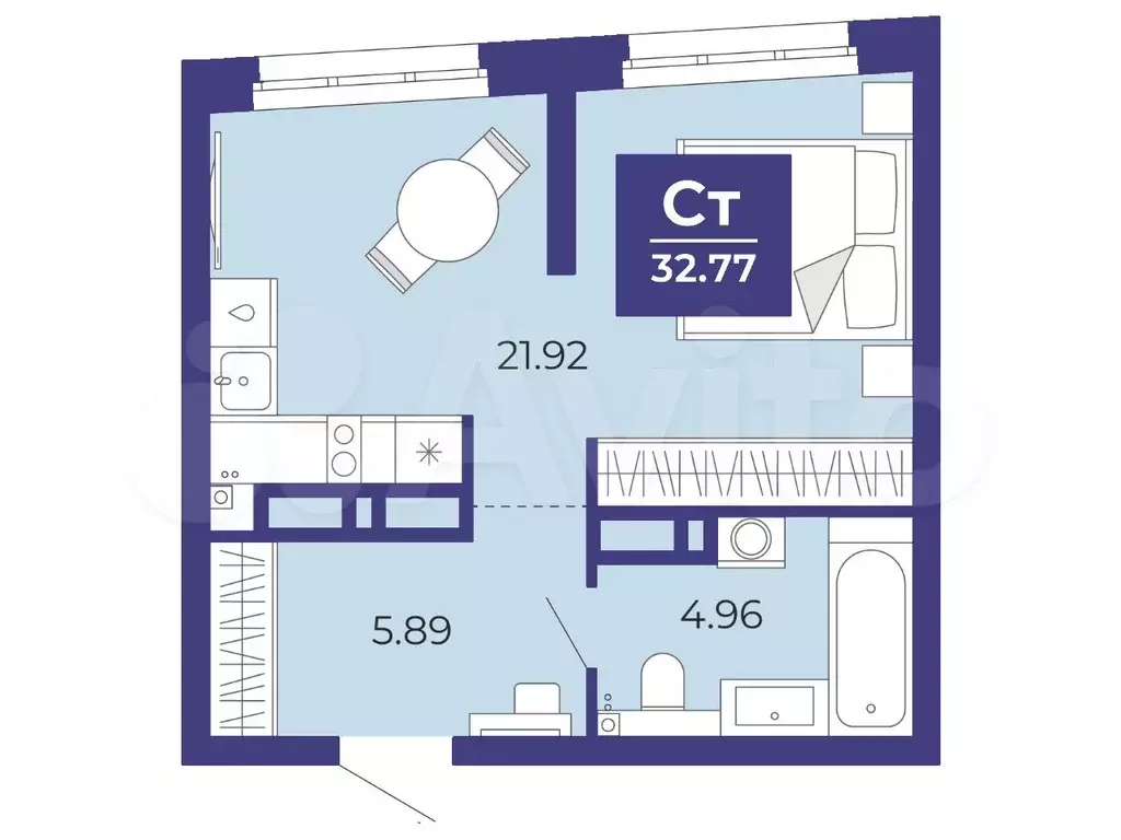 Квартира-студия, 32,8 м, 10/15 эт. - Фото 1