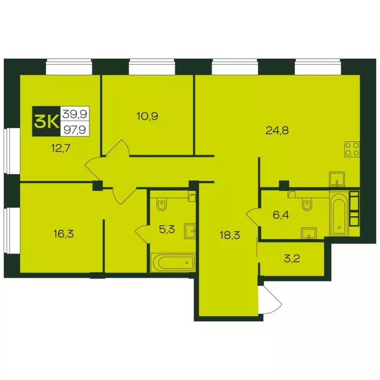 3-к кв. Чувашия, Чебоксары просп. Чебоксарский (97.9 м) - Фото 1