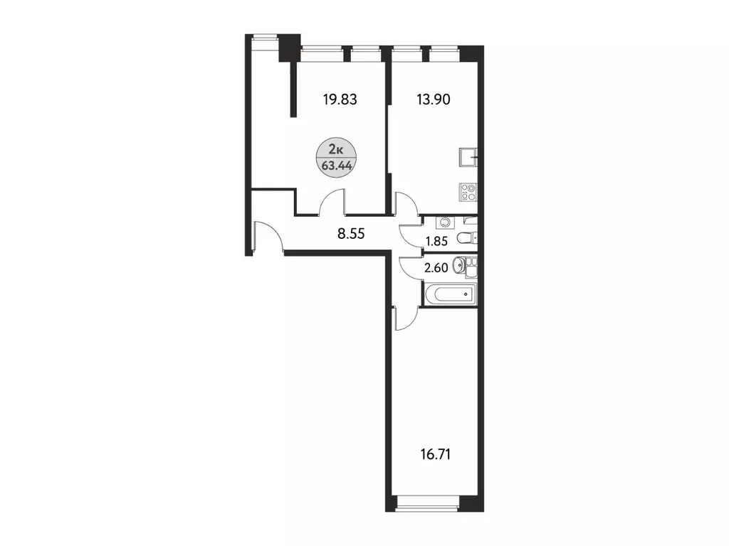 2-к кв. Московская область, Щелково Полевая ул., 4Б (63.44 м) - Фото 1