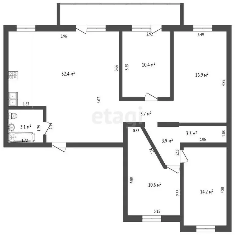 3-комнатная квартира: Котлас, переулок Чкалова, 3 (98.5 м) - Фото 1