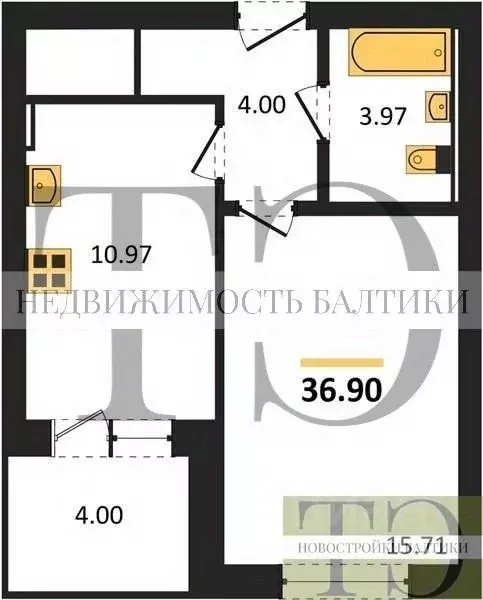 1-к кв. Калининградская область, Калининград ул. Сержанта Мишина, 81к3 ... - Фото 0