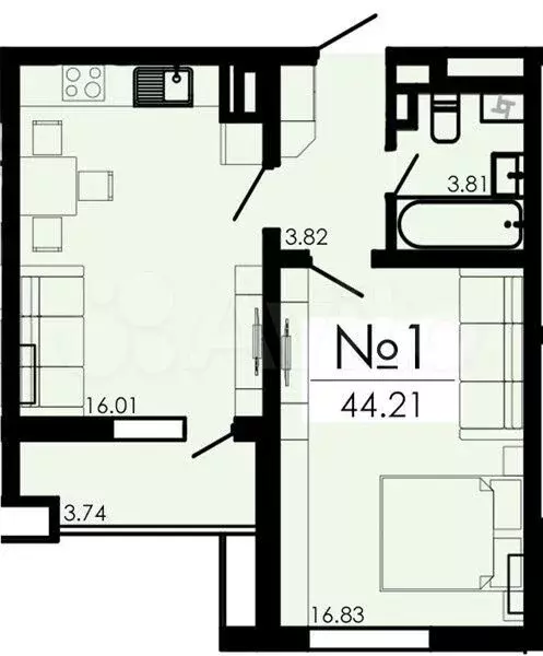 1-к. квартира, 44,2 м, 13/13 эт. - Фото 1