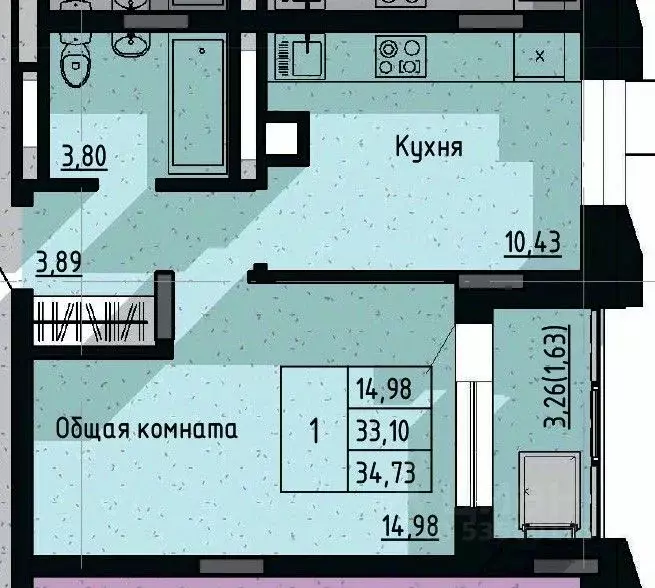 1-к кв. Саха (Якутия), Якутск пос. Геологов,  (34.73 м) - Фото 0