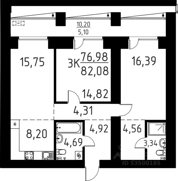 3-к кв. Томская область, Томский район, д. Кисловка, Левобережный мкр ... - Фото 1