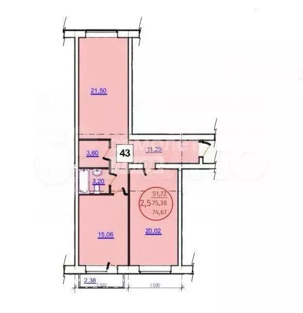 3-к. квартира, 75,4 м, 2/5 эт. - Фото 0