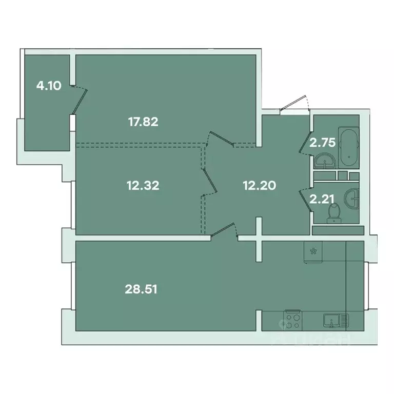 2-к кв. Иркутская область, Иркутск ул. Петрова, 18 (79.91 м) - Фото 1