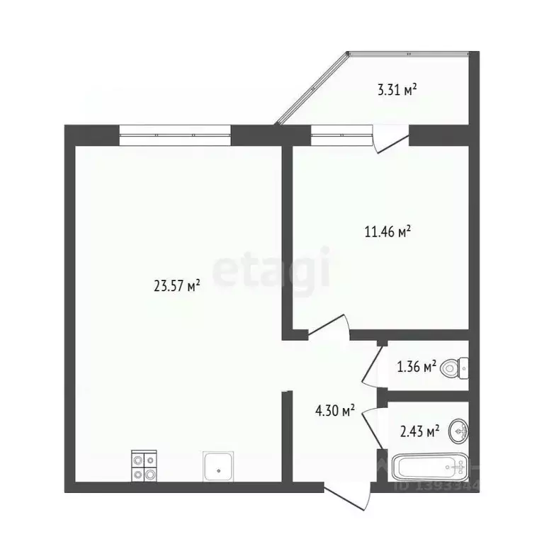 1-к кв. Тюменская область, Тюмень проезд Ямбургский, 3 (42.6 м) - Фото 2