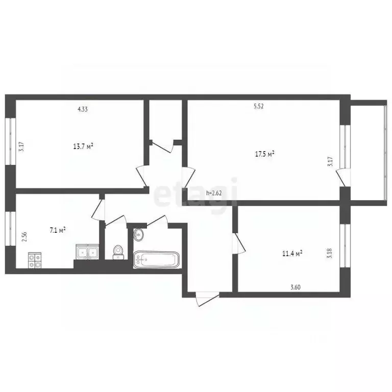 3-к кв. Ямало-Ненецкий АО, Ноябрьск ул. Ленина, 35Б (64.7 м) - Фото 1