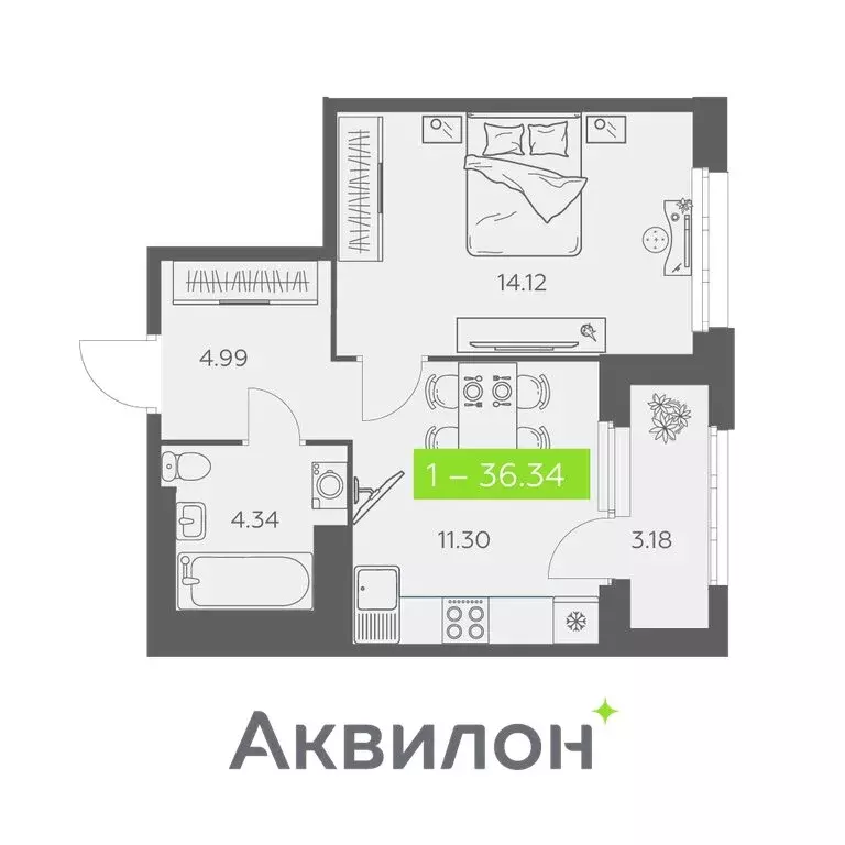 1-комнатная квартира: Архангельск, Троицкий проспект, 110 (36.34 м) - Фото 0