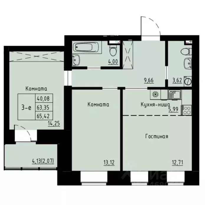 3-к кв. Красноярский край, Красноярск ул. Елены Стасовой, 82 (66.4 м) - Фото 1