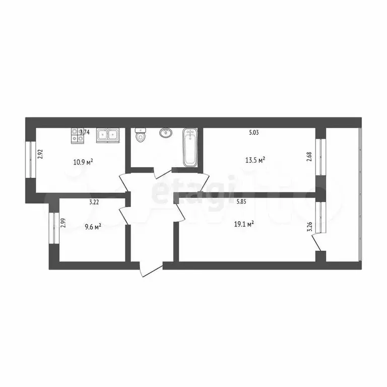 3-к. квартира, 66,7 м, 3/5 эт. - Фото 0