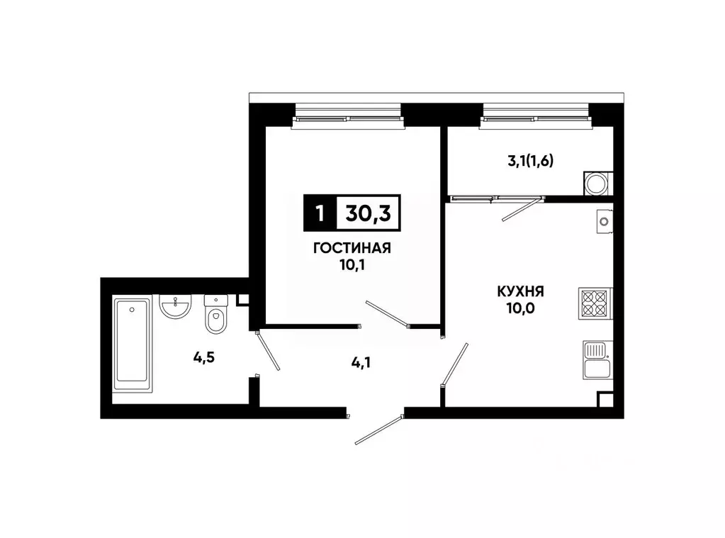 1-к кв. Ставропольский край, Ставрополь ул. Доваторцев, 179Гк1 (30.3 ... - Фото 1