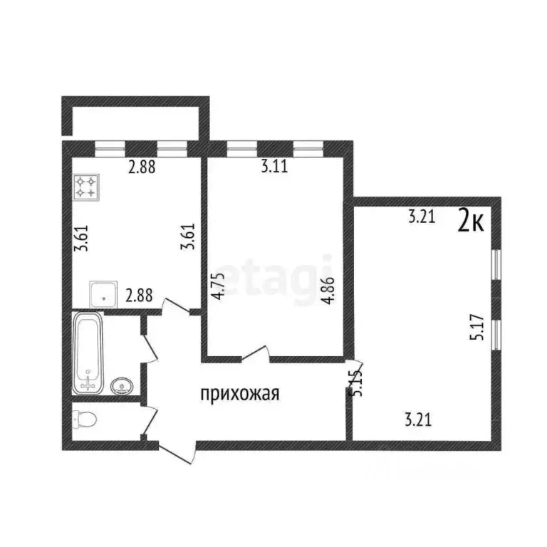 2-к кв. Белгородская область, Белгород ул. Есенина, 8 (55.9 м) - Фото 2