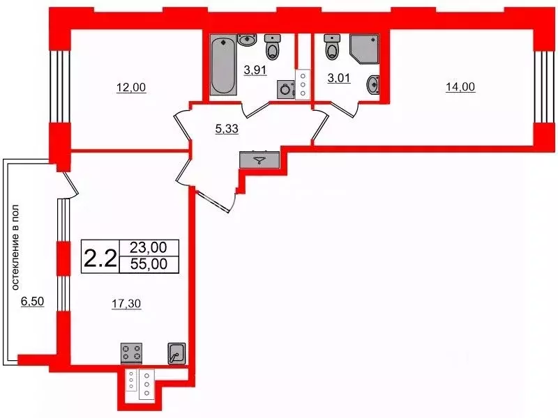 2-к кв. Санкт-Петербург Предпортовая тер.,  (53.34 м) - Фото 1