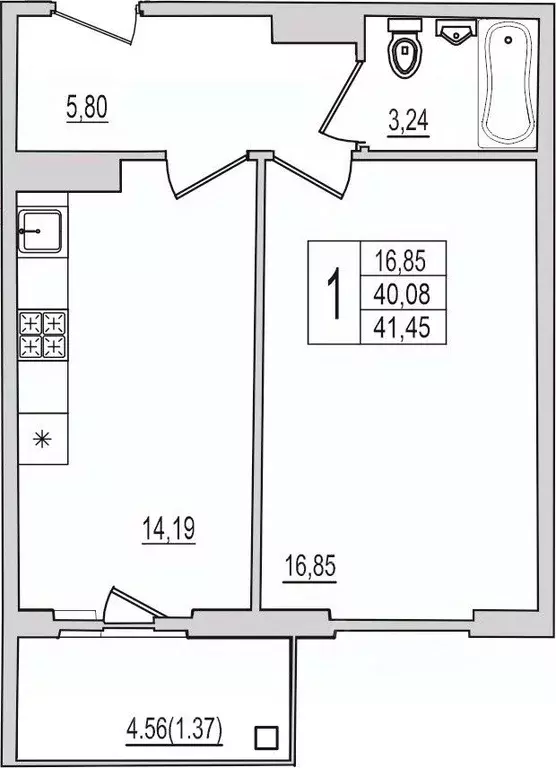 1-к кв. Псковская область, Псков Рижский просп., 94Г (41.45 м) - Фото 1