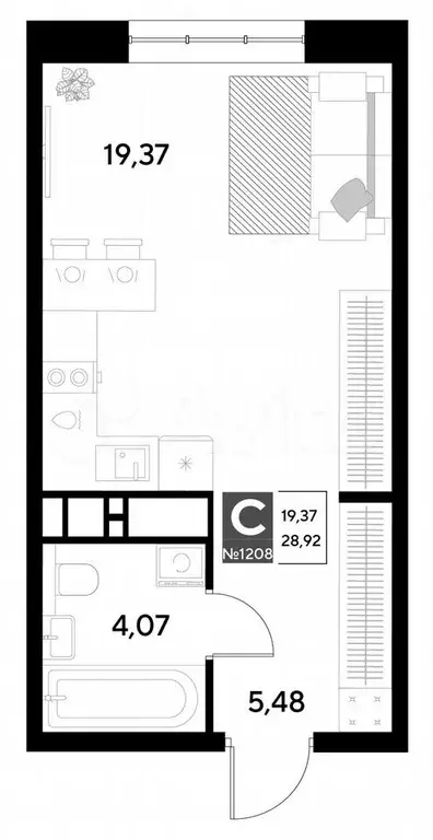 Квартира-студия, 28,9 м, 14/21 эт. - Фото 0