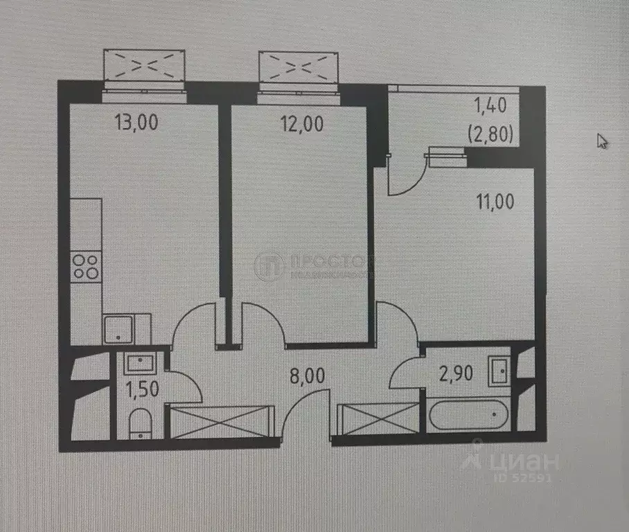 2-к кв. Московская область, Красногорск ул. Липовой Рощи, 4к4 (50.1 м) - Фото 2