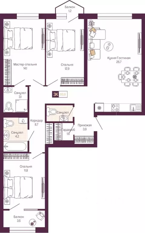 3-к кв. Нижегородская область, Нижний Новгород ул. Тургенева (91.3 м) - Фото 1