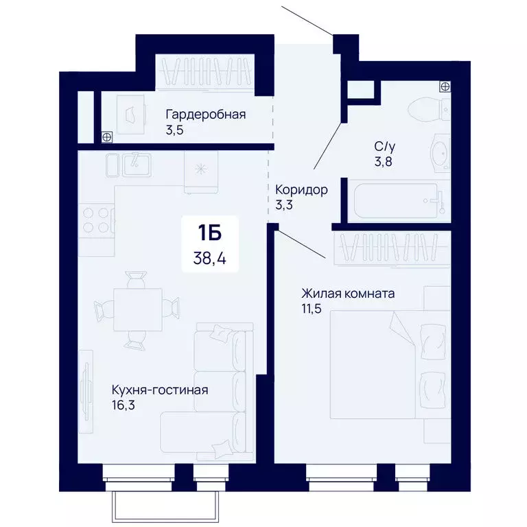 1-комнатная квартира: Екатеринбург, жилой комплекс Галактика (38.4 м) - Фото 0