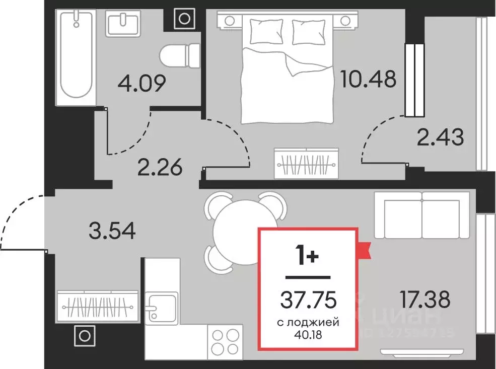 1-к кв. Ханты-Мансийский АО, Нефтеюганск ул. Нефтяников, 48А (37.75 м) - Фото 1