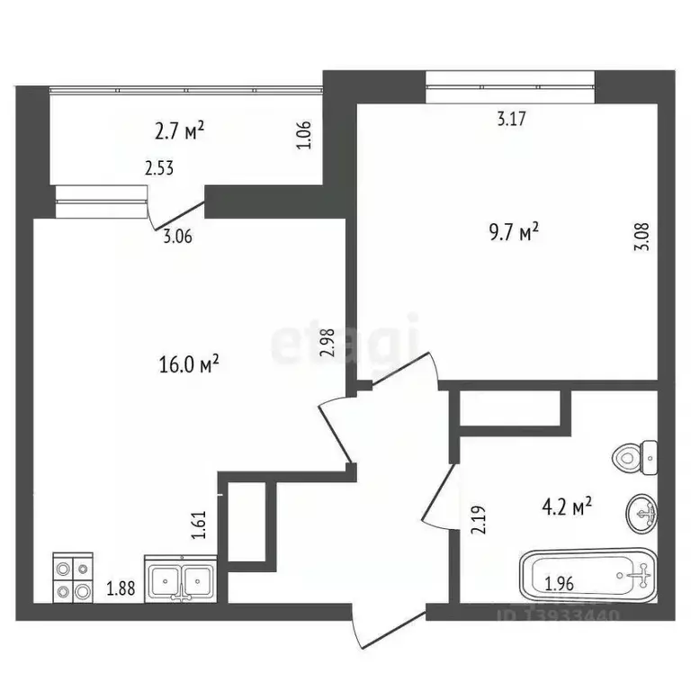 1-к кв. Тюменская область, Тюмень ул. Фармана Салманова, 26к2 (30.7 м) - Фото 2