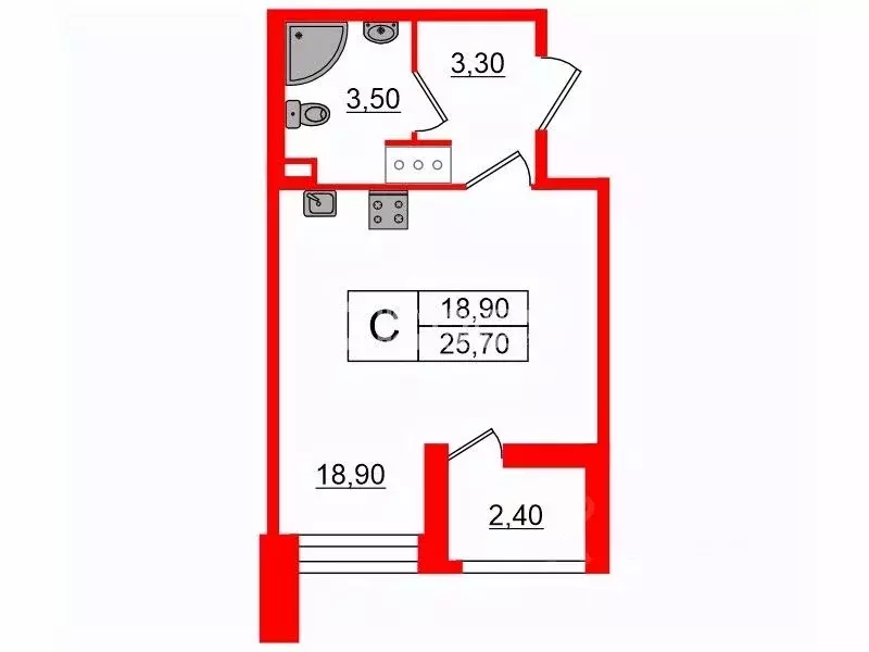 Студия Санкт-Петербург Уральская ул., 25 (25.7 м) - Фото 1