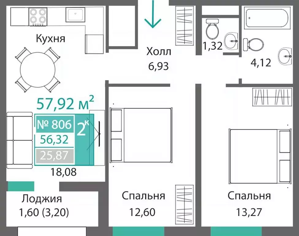 2-к кв. Крым, Симферополь Крымская роза мкр,  (57.92 м) - Фото 0