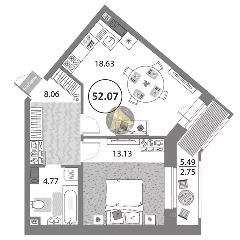 1-к кв. Санкт-Петербург просп. Авиаконструкторов, 54 (52.07 м) - Фото 2